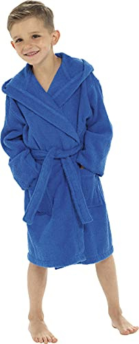 Childrens Kids Boys Girls Hooded Towelling Bathrobe Dressing Gown 100% Cotton Terry Towel Soft Towlling 7-13 Years