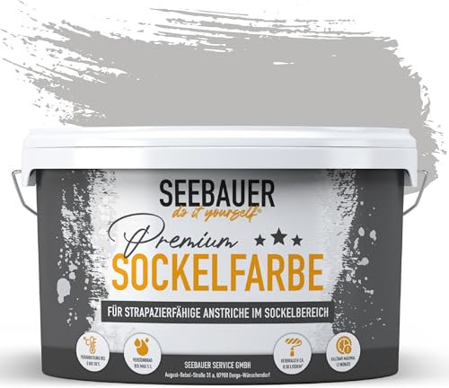 SEEBAUER diy® Sockelfarbe Hellgrau für Außen (No. 234 Misty Moor 10,0 Liter) Rissfüllende Betonfarbe Dachfarbe Fassadenfarbe für Mauerwerk und Kellerwand