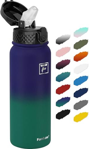 Fanhaw 600ml Stainless Steel Insulated Sports Water Bottles with Straw for Kids, Men and Women(Purple Green)