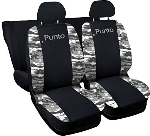 Auto Accessori Lupex | Coprisedili Auto Compatibili con Punto I e II serie 1993-2011, Colore Nero Mimetico Grigio, Made In Italy, Policotone, Nome Auto Ricamato, Fodere Sedili Anteriori e Posteriori