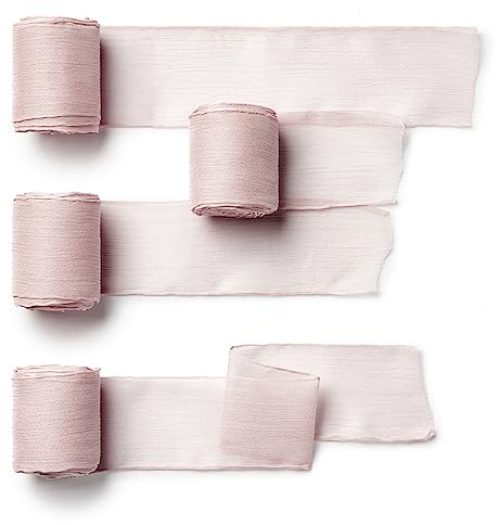 CHUQING 4 Rollen Rosa Chiffonband 3,8cm x 4,5m Schleifenband Hochzeit Baby Pink Geschenkband Festival Bänder Seidenband Dekoband für Fest Ornament,Partydekoration