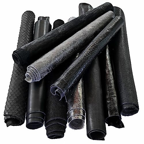 LA GARZARARA Lederreste gemischt, bedruckt, Motive und verschiedene Weichheit, Auswahl in verschiedenen Farben, zufällige Auswahl – min 20 x 25 – maximal 40 x 40 cm. (Schwarz und Grau, 2 kg)