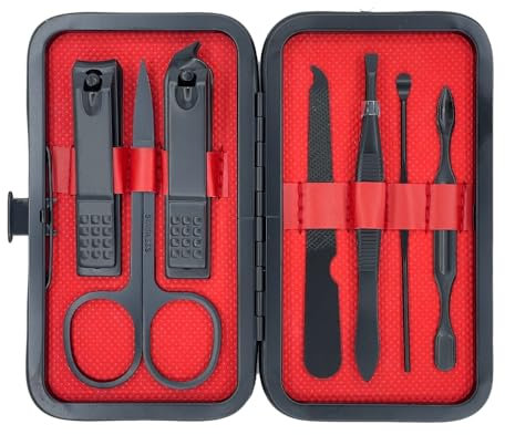 aRKé Manicure set Nail Clippers Professional Fingernail & Toenail grooming Kit Tweezers Eyebrow Scissors for mens and women Travel size 7Pcs Nail Care Tools with Black Case