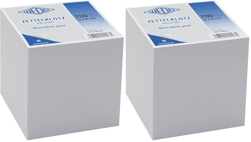 Wedo 27026520 Notiz-Zettelklotz (geleimt holzfrei, 9 x 9 cm, 700 Blatt) weiß (Packung mit 2)