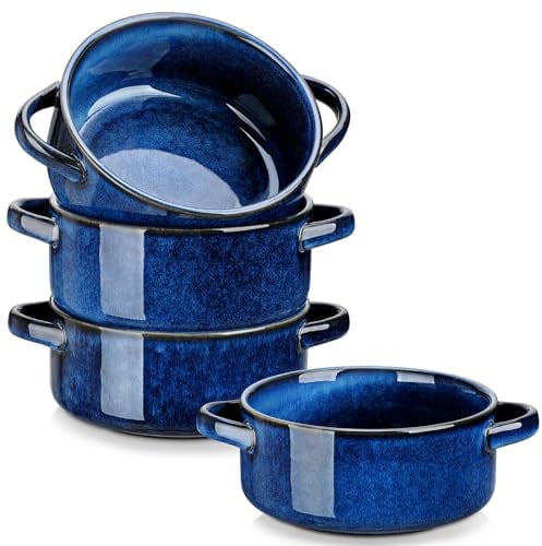vancasso Starry Suppenschüsseln mit Griffen, 30 Oz Keramik Zwiebel Suppenschalen für Müsli, Nudeln, Chili, Eintopf, Steinzeug Suppenschüsseln, Backofen, Mikrowelle, spülmaschinenfest, 4er Set