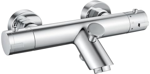 Badewannenarmatur Thermostat, Bevankly Duscharmatur Thermostat Wannenarmatur, Thermostat Mischbatterie Dusche mit 38 °C Sicherheitssperre, 2 Funktionen Duscharmatur für Dusche und Badewanne, Chrom