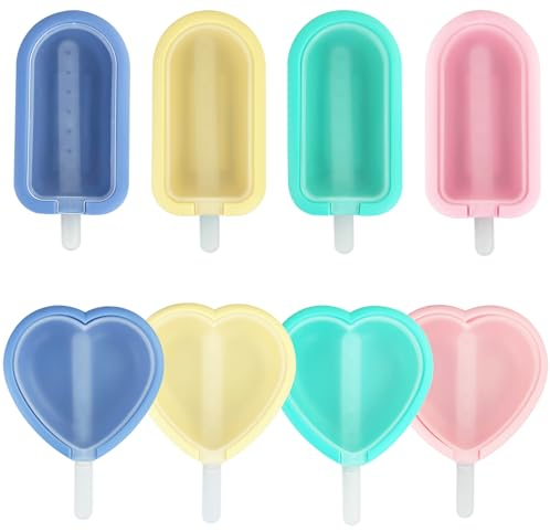 Gentpovth 8 Stück Eisformen Silikon, Inklusive einzigartiger Herzform, wiederverwendbar Formen, Individuelles Abtauen Eis am Stiel Formen, BPA-Freie, für Kinder und Erwachsene Eisformen DIY Popsicle