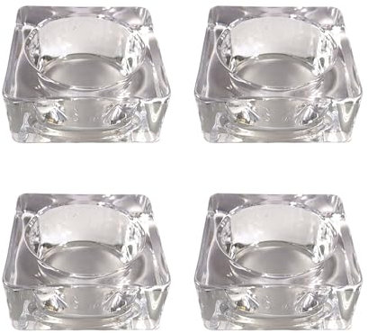 Juego de 4 portavelas de cristal transparente, varias formas, adecuados para velas de té de 4 cm de diámetro (cuadradas)