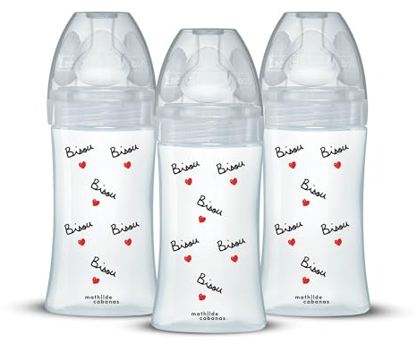 DODIE Lot de 3 Biberons anti-colique, Mathilde Cabanas, Tetine Plate, 270mL