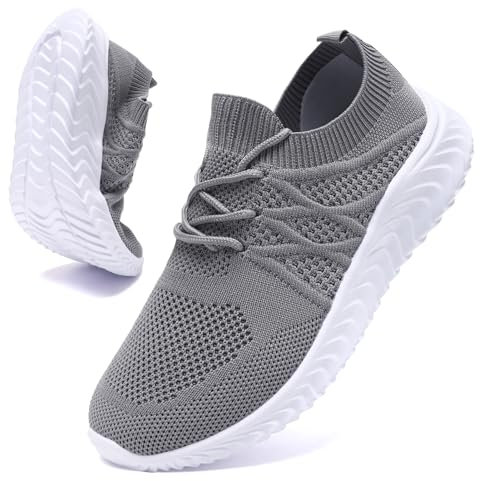 UNQWQZ Laufschuhe Damen Sneaker Leicht Sportschuhe Turnschuhe Bequem Hallenschuheschuhe rutschfeste Schuhe Damen Tennisschuhe Gym Schnürschuhe Hellgrau 39