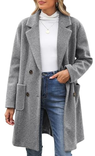 CMTOP Long Manteau Femme Hiver Manteaus En Laine À Double Boutonnage Veste À Revers Trench-Coat Epaissie Chic et Élégant Blazer Nizi Coupe-Vent Couleur Unie Classique(Gris,XL)