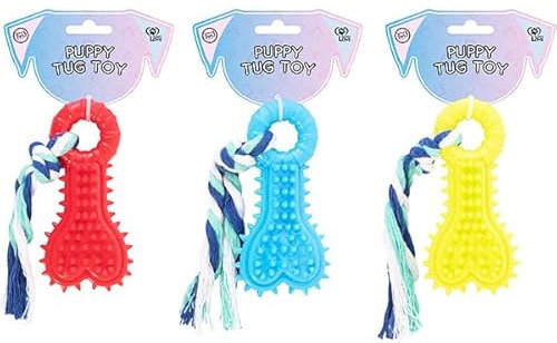 3BU3 Puppy Tug Rope Toy - Assorted Colors for Small Dogs - Interactive Chew Toy - Durable and Safe with Knotted Rope and Textured Rubber (BLUE)