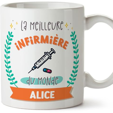 Mugffins Tasses Personnalisables pour INFIRMIÈRE femme - En Français - Cadeau Personalisé- Meilleur du monde - Avec dessin - 11 oz / 330 ml