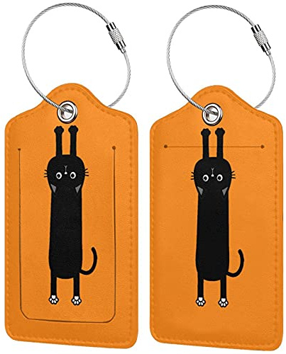 Richugui Lustige Katze von 2 Gepäckanhängern, Kofferanhänger mit Adressetikett, Wasserdicht PU Leder Gepäckanhänger Personalisierte ID Etiketten, Schnelle Identifizierung Koffer