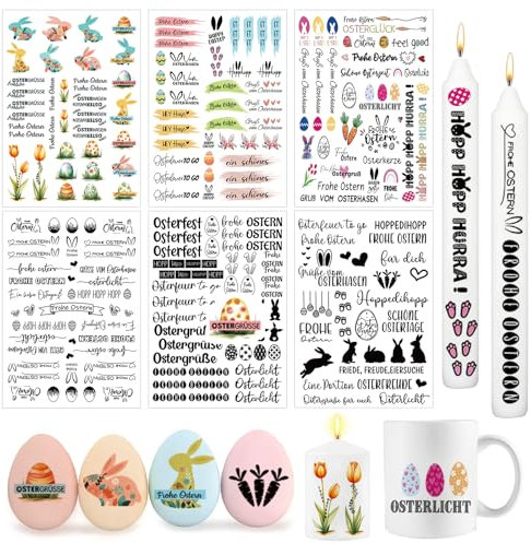 6 Blätter Kerzentattoo Ostern, Kerzenaufkleber, Osterhase Kerzensticker, Tattoo Folie Kerzen, Wasserschiebefolie Kerzen, Kerzentattoos Ostern Deko, Für Kerzen und Keramik DIY Kerzenaufkleber(Easter)