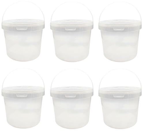 Tradineur - Pack de 6 Cubos Transparentes de plástico con Tapa y asa, Aptos para Uso alimentario, herméticos y estables, Fabricados en España - 5,4 litros