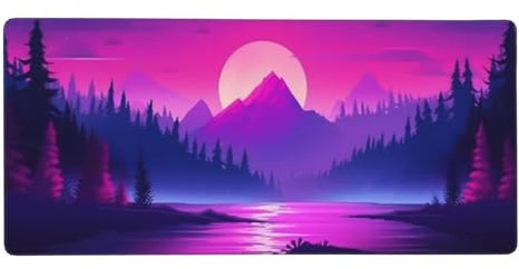 Tapis de Souris XXL Gaming 1200 x 600 x 3 mm Forêt de Montagne Violette Grand Mouse Pad avec Base en Caoutchouc Antidérapant, Imperméable et Antitache Surface en Tissu pour PC Souris et Clavier F9366