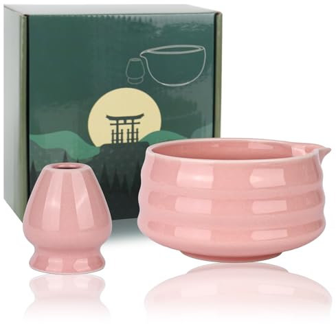 Trendecor Lot de 2 bols à matcha - Couleur rose - Service à thé japonais traditionnel - Bol en céramique - Matcha - Cérémonie - Bol pour salon de thé - Bureau