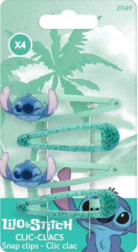 Disney Stitch – Lot 4 Pinces À Cheveux Clic-Clac Enfant – Coloris Aléatoires – Maintien Doux Cheveux Fins – Accessoire Coiffure Bébé – Tenue Fiable Et Facile – Lilo & Stitch – Produit Officiel Disney