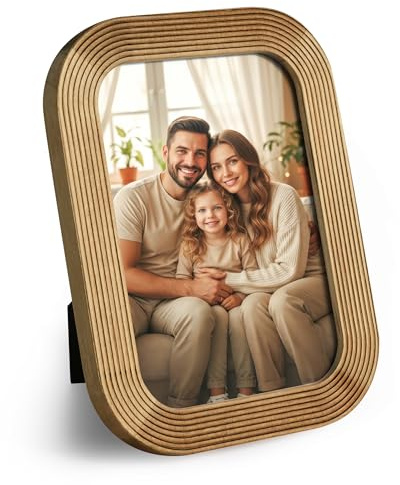 Afuly Modern Bilderrahmen 13x18 Boho Natur Holz Fotorahmen Picture Frame | Tisch oder Wand, Hoch- oder Querformat, geschwungenes Profil; Geburtstags- oder Jubiläumsgeschenk für Mama und Familie