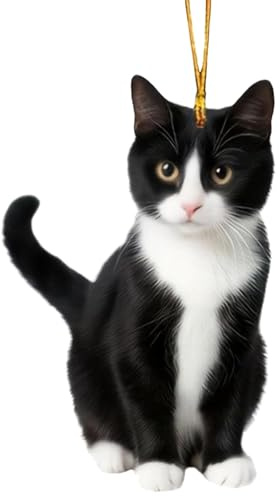Cat Christmas Tree, 2D Acrylic Cartoon Decorative Ornaments, Charming Pendant with Black and White Cat, Christmas Tree Decoration, Christmas Pendant Cat, for Porch, Hallway, Office, Dorm, Holiday