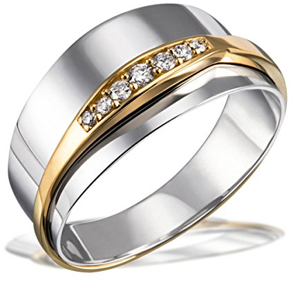 Goldmaid Damen-Ring Bicolor 585 Gelbgold rhodiniert Diamant (0.08 ct) weiß Brillantschliff Gr. 54 Verlobungsring Diamantring