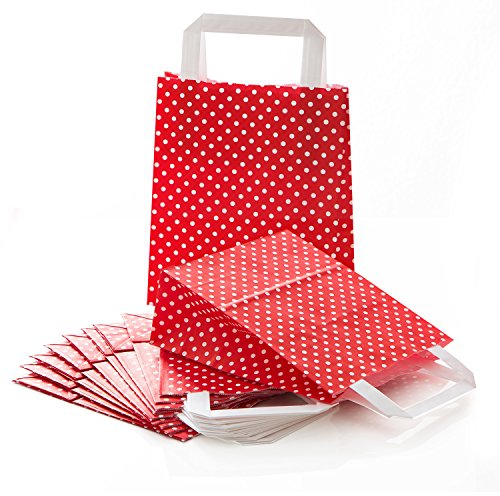 Logbuch-Verlag 50 kleine rot weiß gepunktete Papiertaschen Geschenkbeutel Geschenktaschen 18 x 8 x 22 cm mit Henkel