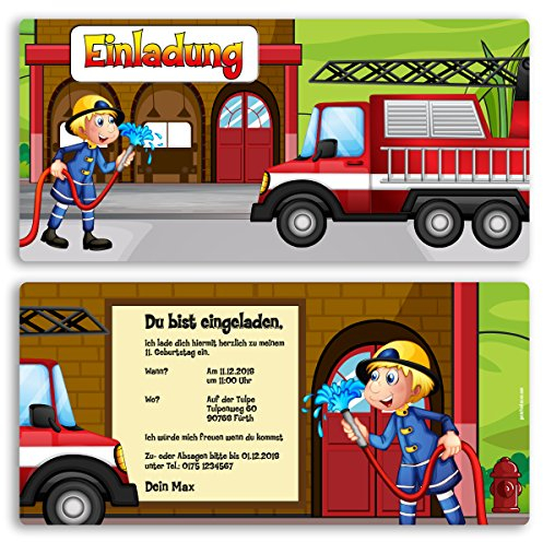 (80 x) Einladungskarten Kindergeburtstag Feuerwehr Einschulung Einladungen