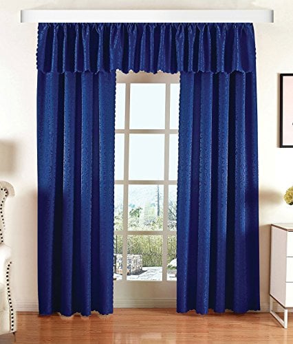 Halley Damast Gardinen Set, 5 Teile, eingenähtes Kräuselband bewährte Jacquard Qualität, Blickdicht HxB 245x145 cm Royalblau, 20108