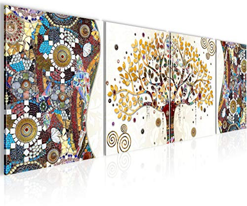 Runa Art Tableau Set Gustav Klimt Arbre De Vie Tableau Decoration Murale Salon XXL Coloré Moderne 0046a
