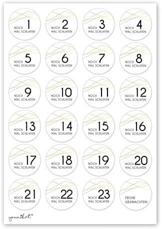 24 Adventskalender-Zahlen-Aufkleber geometrisch, schlicht I rund Ø 4 cm I DIY Sticker Set I Weihnachtsaufkleber Geschenk-Aufkleber I dv388