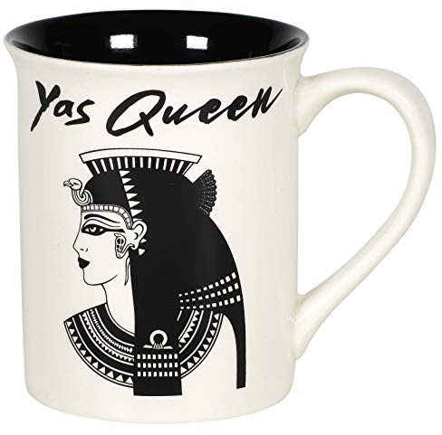 Enesco Our Name is Mud Yas Queen Cleopatra History Coffee Mug, 1 Count (Pack of 1), Black and White