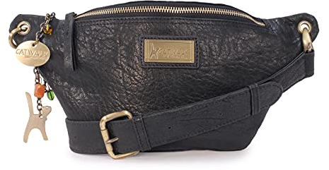 Catwalk Collection Handbags - Damen Mode Hüfttasche - Bauchtasche Mittelgroß - Bubble Leder - Gürteltasche mit Verstellbarer Gurt - Ariana - Schwarz