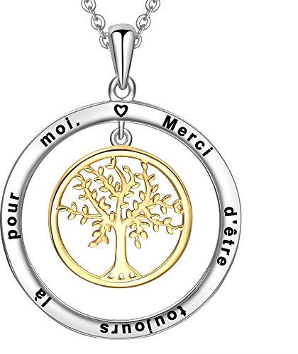 LOVORDS Collier Femme Gravé en Argent 925/1000 Pendentif Cercle et Arbre de Vie Cadeau Amoureux pour Elle Mère Maman Mamie Fille