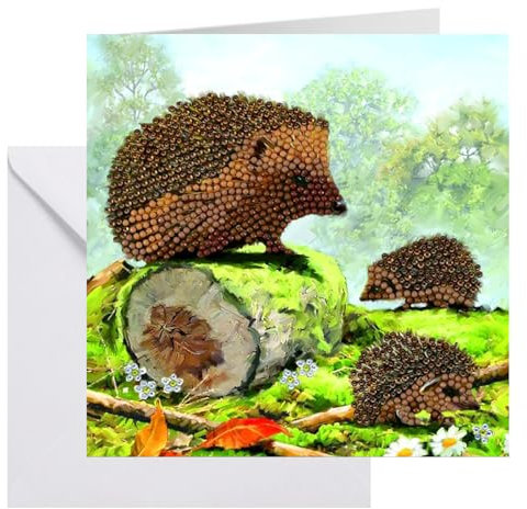 CRYSTAL ART Kit Diamond Painting Dès 8 Ans - Activité DIY Adulte, Enfant - Carte à Diamanter 18 x 18 cm - Hérissons - avec Cristaux, Stylet et Accessoires - Cadeau Créatif