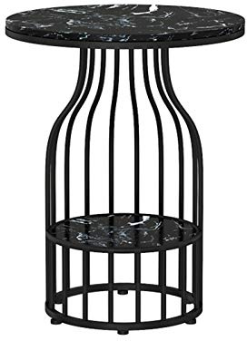 Mesa Juan 2 Nivel De Mármol Redonda Pequeña Sala De Estar Plancha Sofá Lateral Pequeño Rincón del Espacio Snack-Tabla Dormitorio Mesita De Luz, 50x60cm (Color : Black)