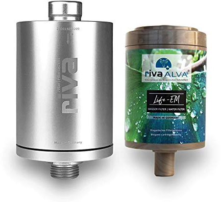 rivaALVA Life EM Wasserfilter - Vitalisierender Filter im Metallgehäuse mit Blockaktivkohle, EM-Keramik und bioganischem Kartuschengehäuse
