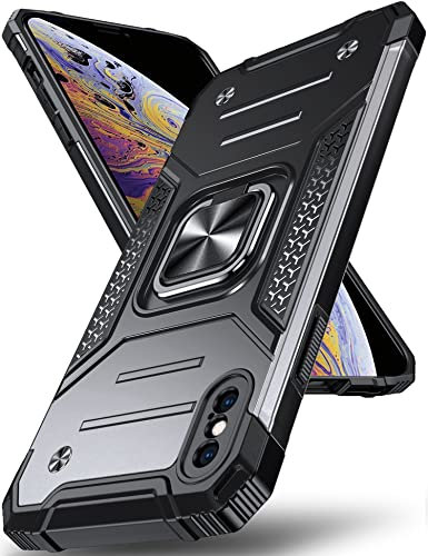 DASFOND Designed for iPhone XS MAX Case, Military Grade Shockproof Protective Phone Case Cover with Enhanced Metal Ring Kickstand [Support Magnet Mount] for iPhone XS MAX 6.5 inch, Black