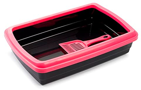 Acan Arenero/Gatera para Gatos - Fabricado en España - Incluye Pala - Productos para Mascotas, Arena y Limpieza del hogar, arenero de Gato con Pala - 47 x 31 x 11 cm - Color Negro (Marco Rosa)