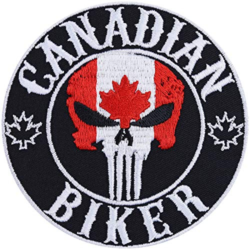 Canadian Biker Aufnäher/Aufbügler/Biker Patch/Bügelbilder Kanada Flagge | Jeans Flicken Geschenk Motorradfahrer Applikation für Motorradzubehör/Boots/Motorradkoffer | 90x90mm
