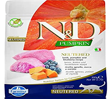 Farmina N&D Pumpkin Adult Pellets Katzenfutter(Trockenfutter, mit hochwertigen Vitaminen und natürliche Antioxidantien, ohne Mais, Zutaten: Lamm und Heidelbeere, Portionsgröße: 300 g)