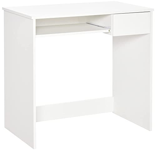 HOMCOM 80cm Compact Computer Desk with Keyboard Tray, Home Office Desk with Drawer for Bedroom Study, White