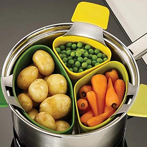 Onsinic Nest Steaming Set 3pcs Silicone Basket Steam Cooker Rack Divider Kitchen Cooking Vegetable Steaming Pots Separator Strainer Kit,5.8 inch