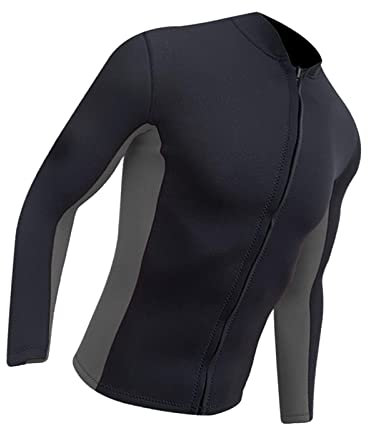 Hellery Herren-Neoprenanzug, Oberteil für Erwachsene, mit Reißverschluss vorne, für Tauchen, Schnorcheln, Wassersport in kaltem Wasser, Grau, Schwarz, Größe XL