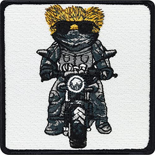 Biker Bär Aufnäher Premium Patch zum annähen/aufbügeln Teddybär Aufbügler Teddy am Motorrad Aufkleber | TED Teddy bear Cruiser Applikation für Lederjacke, Weste, Motorradkoffer | 75x75mm