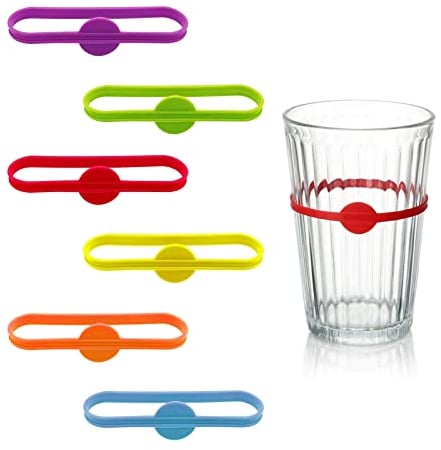 YYST 6 Pièces Marque Verre,Marqueurs de verre à vin,Marqueurs de verre réutilisables en silicone pour fête (A)