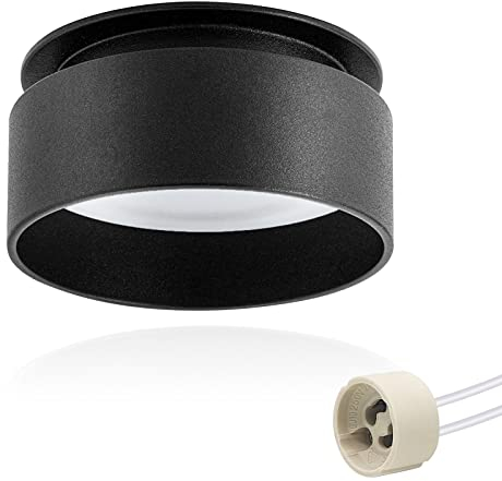 KYOTECH LED Deckenstrahler mit indirektem Licht inkl. GU10 Fassung Aufbauspot flach LED Aufputz Rund Schwarz mit großer Leuchtfläche Einbau Design Spot Einbaustrahler rahmen ohne Leuchtmittel