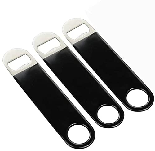 Bartender Bottle Openers, Bar Blade, Beer Openers, 3 Pack by Professional Grade: Rubber Coated, Stainless Steel. 7 inch/17.7cm