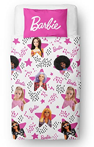 Barbie Official Single Childs Duvet Cover Set |Stars Design Reversible 2 Sided Bedding Including Matching Pillow Case | Character World Brands Single Bed Set