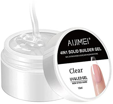 4in1 Nail Extension Builder Gel Poly Nail Gel Nails Clear Builder Gel for Nails Non-stick Hand Building Nail Gel (Clear 15ml/0.5fl.oz)
